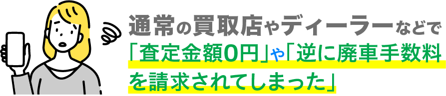 通常の買取店やディーラーなどで「査定金額0円」や「逆に廃車手数料を請求されてしまった」