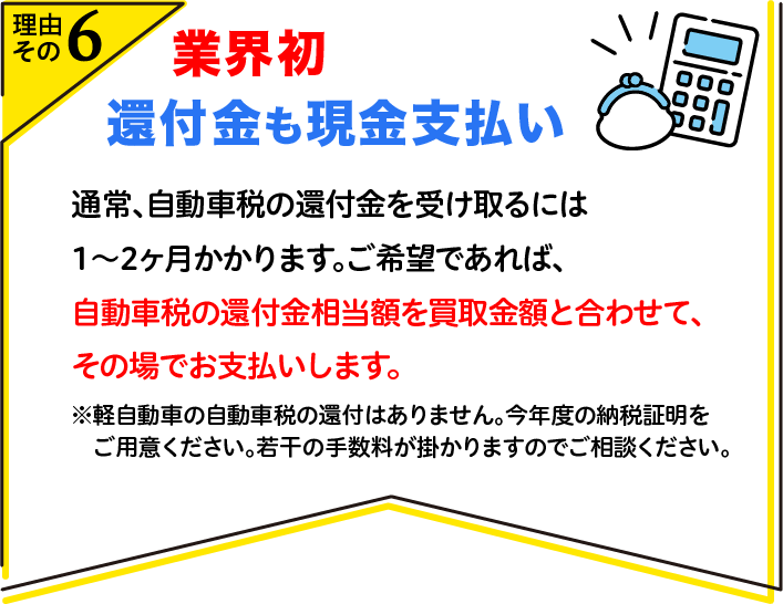 業界初　還付金も現金支払い